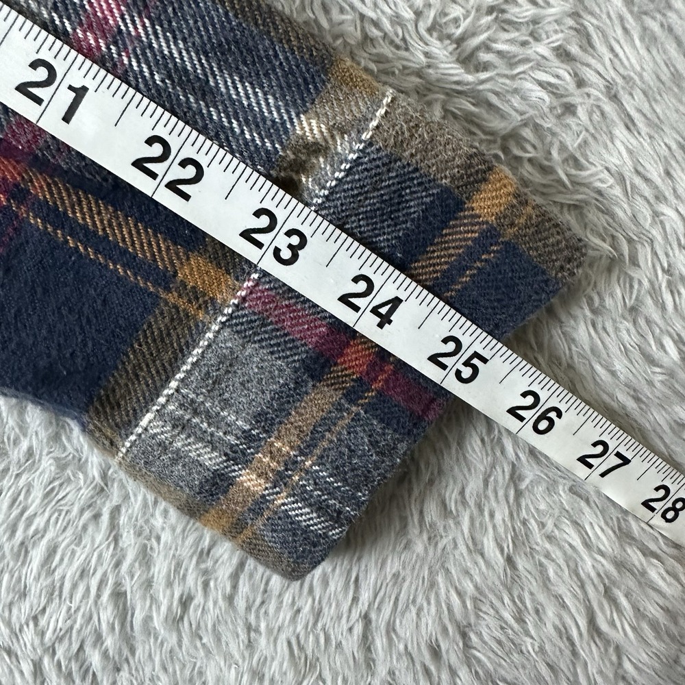 Billabong Baja Flannel Hoodie Shacket L Plaid Core Fit Stretch Brown Blue Red - Picture 11 of 13